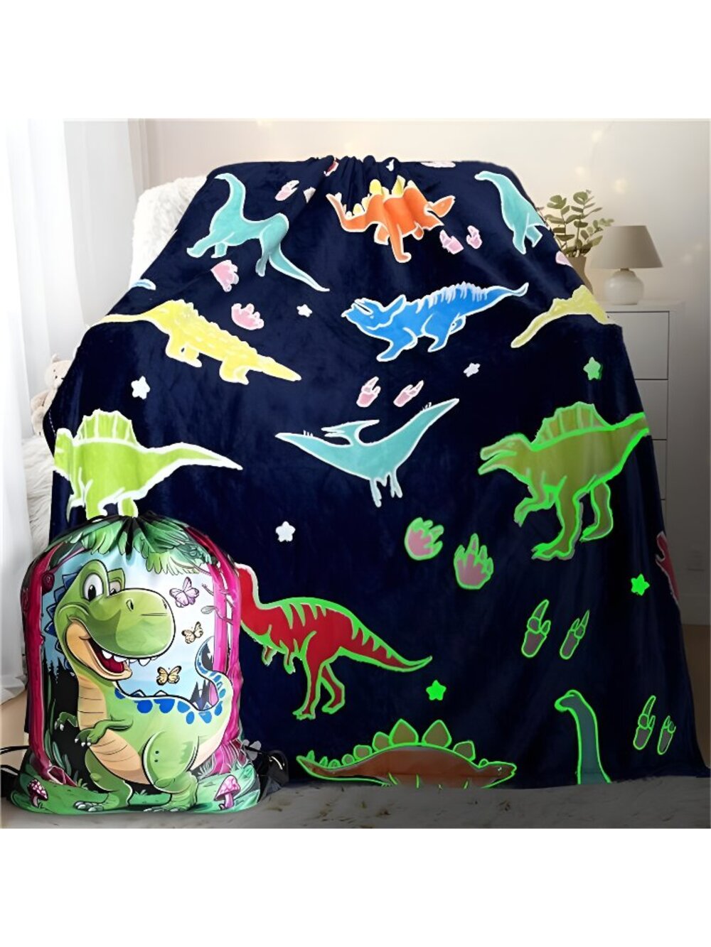 Glow in The Dark Dinosaur Blanket for Boys/Girls/Toddler/Baby,